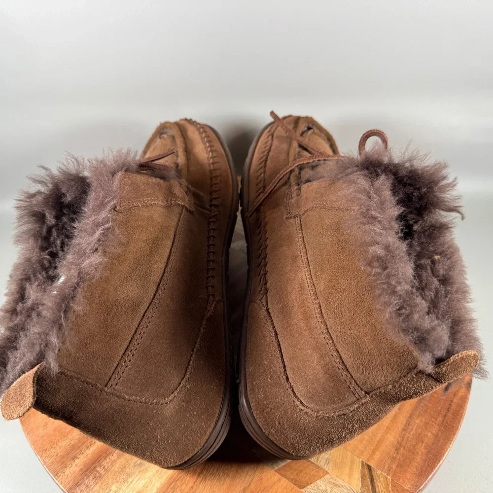 LL Bean Mens Wicked Good Lodge Chukkas Brown Suede Shearling Boots 10 M 290577